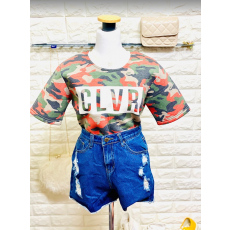 เสื้อแฟชั่น ลายทหารสีส้ม-เขียว แบรนด์ CLOTHING LOVER Free size